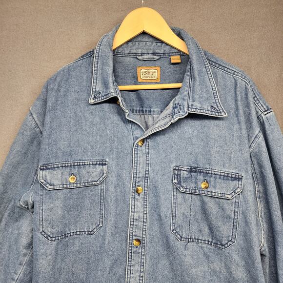 CE Schmidt Workwear Shirt Mens 2XLT Denim Chambray Long Sleeve Button Up Utility - Picture 7 of 14